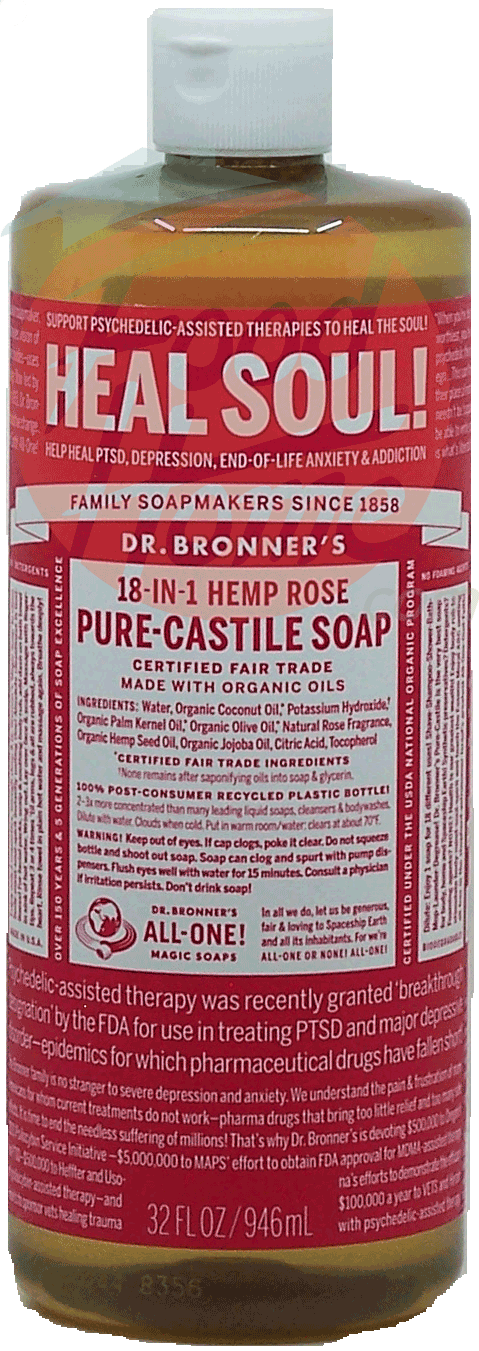 Dr. Bronner's Magic Heal Soul! pure-castile soap, 18-in-1 hemp rose, liquid Full-Size Picture